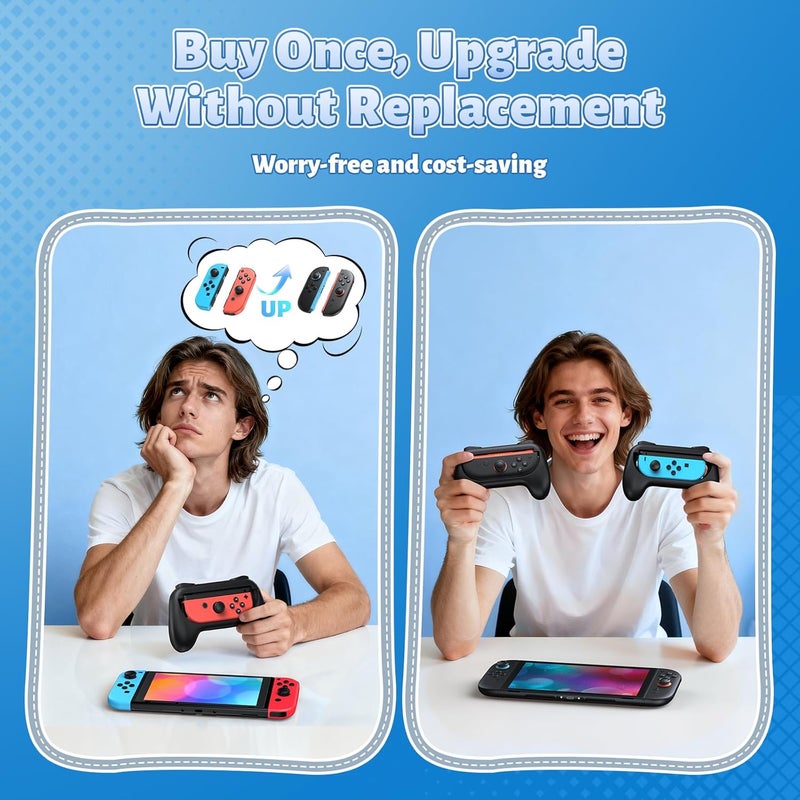 FASTSNAIL [Switch 1/2 Compatible] Grips for Nintendo Switch 2(2025)/1&OLED for Joy-Con 2, Wear-Resistant & Anti-Slip Controller Grips Handle Kit, Switch 2 Joypad Holder Accessories (Black,Black) - Image 2